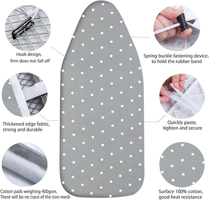 Small Ironing Board Cover Scorch Resistant, Table top Ironing Board Cover with Padding Heat Reflective Heavy Duty Pad (Gray dot, 12.5"x32")