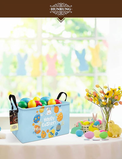 HUNRUNG Rectangle Storage Basket Cute Canvas Organizer Bin for Pet/Children Toys, Books, Clothes Perfect for Rooms/Playroom(Rabbit Easter Egg)