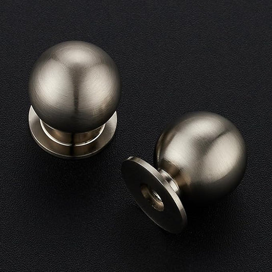 2 Pack Brushed Nickel Cabinet Knobs, Round Dresser Knobs, Ball Kitchen Cabinet Hardware, 0.95" Diameter