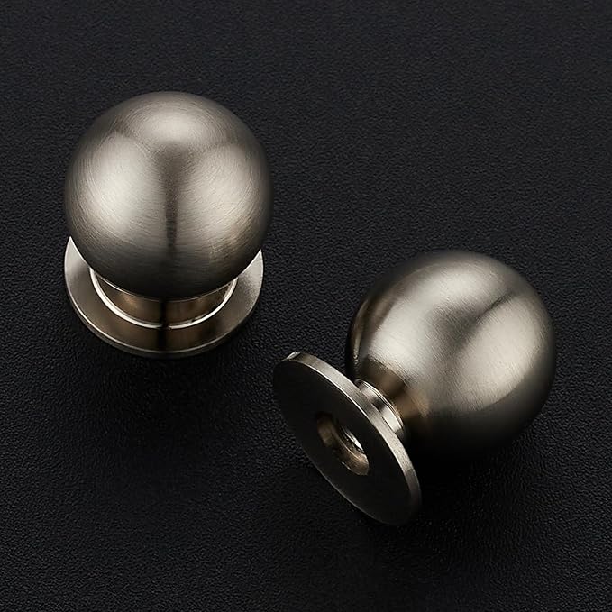 12 Pack Brushed Nickel Cabinet Knobs, Round Dresser Knobs, Ball Kitchen Cabinet Hardware, 0.95" Diameter