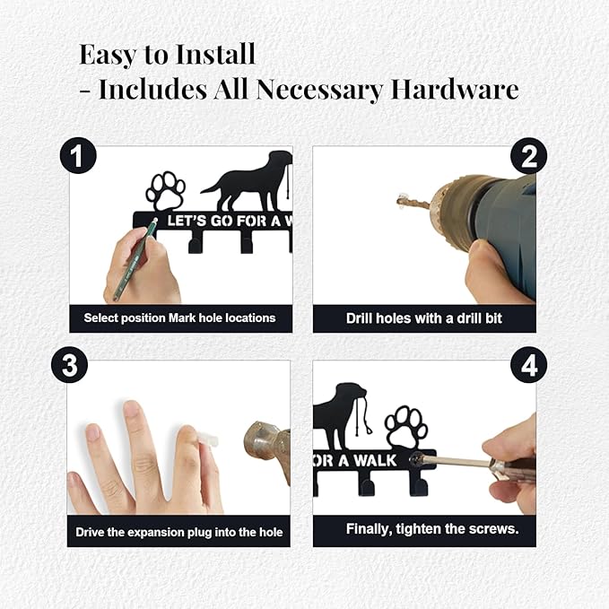 5-Hook Heavy Duty Dog Leash Holder for Wall, Metal Rust Proof Pet Leash Organizer & Key Holder, Screw Mount No Adhesive Hanger for Leashes, Keys, Collars - Entryway, Garage, Mudroom Storage