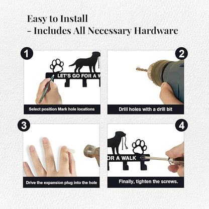 5-Hook Heavy Duty Dog Leash Holder for Wall, Metal Rust Proof Pet Leash Organizer & Key Holder, Screw Mount No Adhesive Hanger for Leashes, Keys, Collars - Entryway, Garage, Mudroom Storage