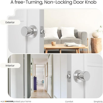 HOSOM Passage Door Knob, 2 Pack Interior Door Knob, Keyless Door knobs for Interior Doors, Hallway, Closet and More, No Locking Satin Nickel Door Handle Knob