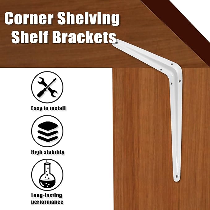 10 Pcs Shelf Brackets, 5 x 6 Inch Heavy Duty Metal Wall Corner Angle Shelving for Wall Hanging Shelves with Wall Anchors and Screws(White)