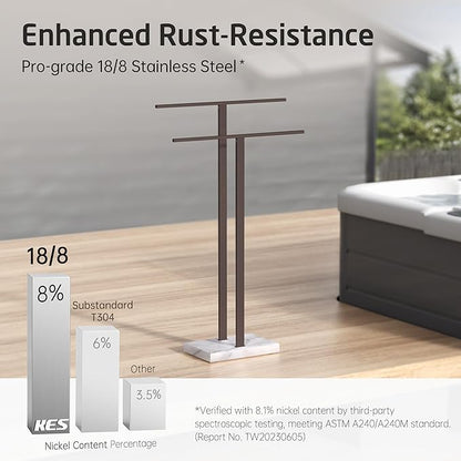 KES Bronze Standing Towel Rack with Weighted Marble Base, 2-Tier Towel Rack Stand for Bathroom Floor, Bath Towel Holder Fits Bath Towel & Hand Towel,18/8 Stainless Steel, BTH217-BB