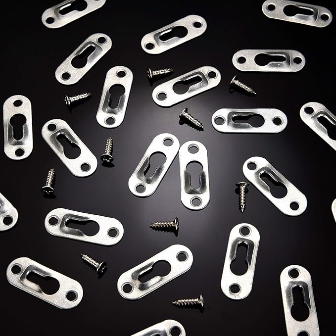 Ripeng 30 Pcs Single Keyhole Hangers Picture Hanger with 60 Pcs Screws Metal Keyhole Hanging Brackets Fasteners for Wall Mirror Picture Frames, 43 x 16 mm(Silver)