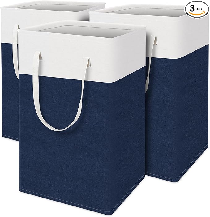 laundry basket 3-Pack, laundry hamper, Hamper with handles, collapsible laundry baskets, Waterproof dirty clothes hamper, Towel Storage for Home or Dorm, 75L-Blue