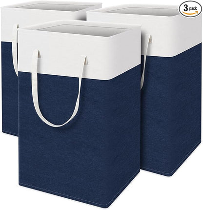 laundry basket 3-Pack, laundry hamper, Hamper with handles, collapsible laundry baskets, Waterproof dirty clothes hamper, Towel Storage for Home or Dorm, 75L-Blue