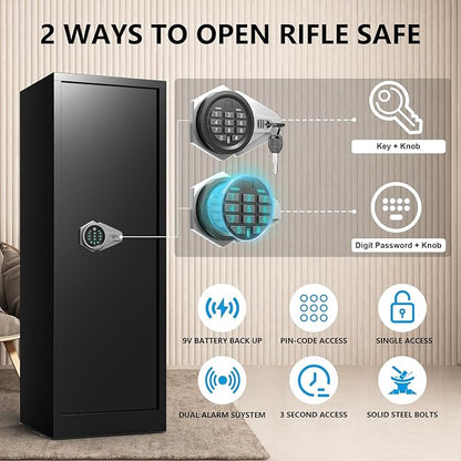 10-12 Gun Safe for Rifles and Pistols, Rifle Safes for Home, Digital Locking Gun Cabinet, Shotgun Safe with Dual Alarm System, Large Rifle Cabinet with Removable Shelf