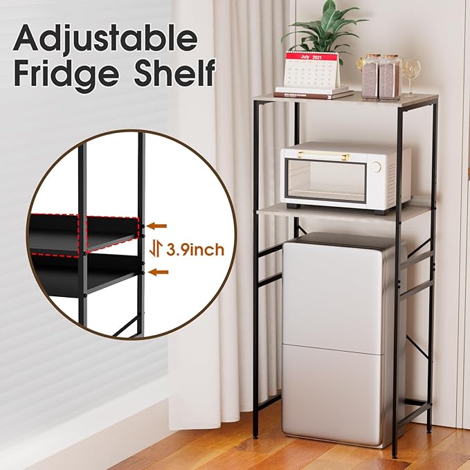 Mini Fridge Shelf Mini Fridge and Microwave Stand Over Mini Fridge Storage Rack Height Adjustable Microwave and Fridge Stand Suitable for Dorm, Kitchens, Offices, Modern Gray