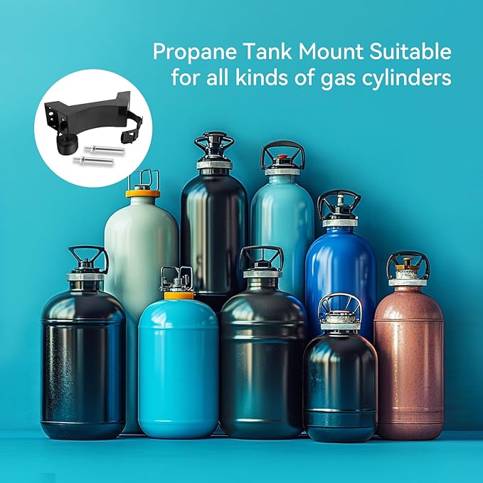 2PCS Propane Tank Holder, Propane Tank Mount, Excellent Quality ABS Gas Cylinder Holder with Screws and Safety Chain Supported 4"-12", Suitable for All Kinds of Gas cylinders (Black )