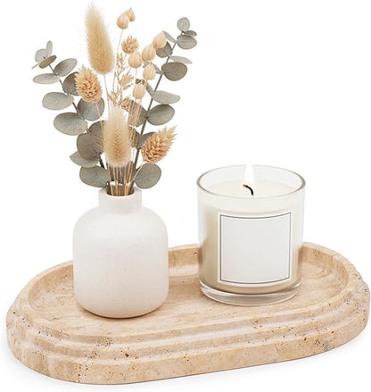 Marble Tray 9.75 Inch Handmade Travertine Bathroom Tray for Countertop Décor - Decorative Trays for Candle, Jewelry & Vanity Accessories