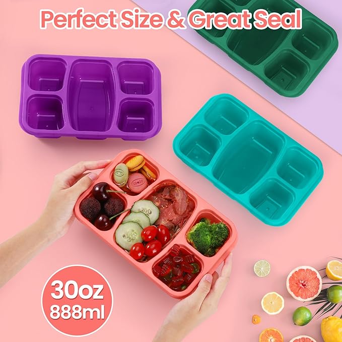 Bento Boxes Adult Lunch Containers 4 Pack, 5 Compartment Reusable Lunchable Containers for Kids, Stackable Snack Box With XXL Space for Sandwiches,Meal Prep for School