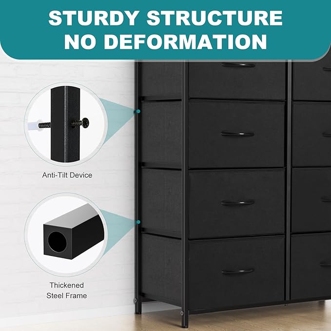 OLIXIS 8 Drawers Storage Organizers Units, Closet Organizers and Storage for Clothes, Fabric Storage Drawer for Living Room, Chest of Dresser in 31.5" D x 11.8" W x 36.4" H, Black