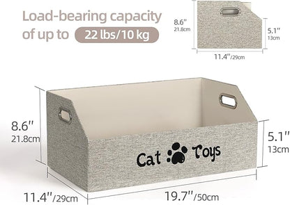 Cat Toy Basket, Kitten Toys Storage Organizer Foldable Fabric Bin Pet Supplies Chest Holder Trapezoid Container with Metal Handles for Organizing Cats Clothes Accessories, Beige