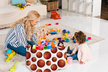 Essme Rectangular Basketball Baskets Boys Storage Box, Kids Storage Bins Organizer with Handles for Room Decor, Shelf Basket.(Basketball Basket)