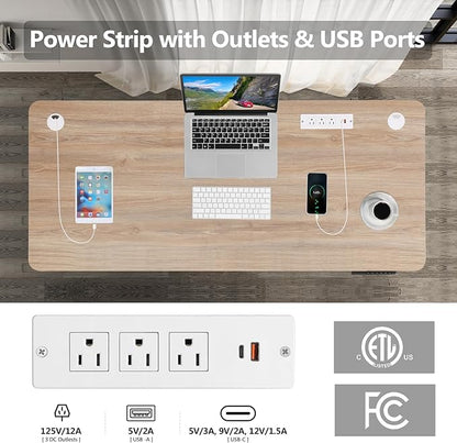 farexon Electric Standing Desk Adjustable Height, 71 x 28in Sit Stand up Desk with Outlets, Mouse Pad,Wheels,3 USB Ports & 3 Power Outlets, Casters, Hooks,4 Memory Preset Heights Home Office,Oak