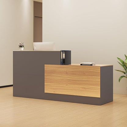 L-Shaped Reception Desk with Lockable Drawers, Adjustable File Cabinet & Keyboard Tray, Modern Front Counter for Office, Salon, or Lobby
