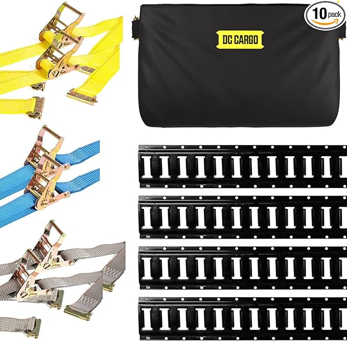 DC Cargo Mall E Track Tie-Down Kit - 10 Pieces: 4 ft Black E Track Rails & E Track Ratchet Straps