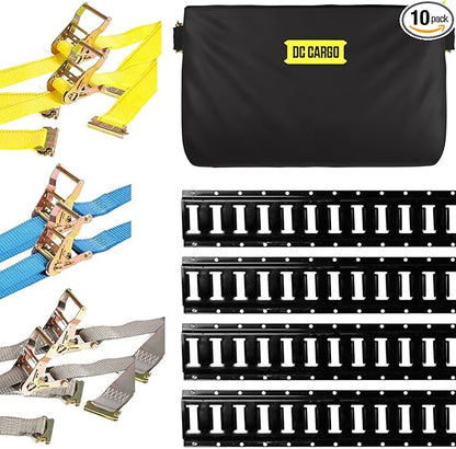 DC Cargo Mall E Track Tie-Down Kit - 10 Pieces: 4 ft Black E Track Rails & E Track Ratchet Straps