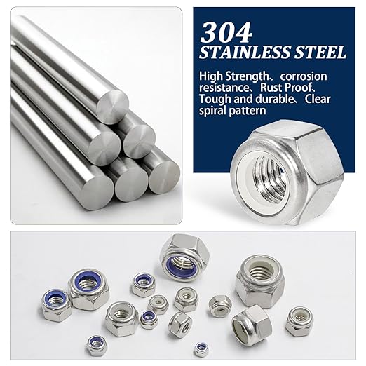 SAE & Metric Nylon Insert Lock Nuts Kit(348Pcs),6#32 8#32 10#24 10#32 1/4-20 5/16-18 3/8-16 1/2-13 M3 M4 M5 M6 M8 M10 M12 304 Stainless Steel Locknuts Sets
