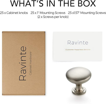 Ravinte 25 Pack Brushed Nickel Round Zinc Cabinet Knobs for Kitchen Bathroom Closet Dresser Cabinets
