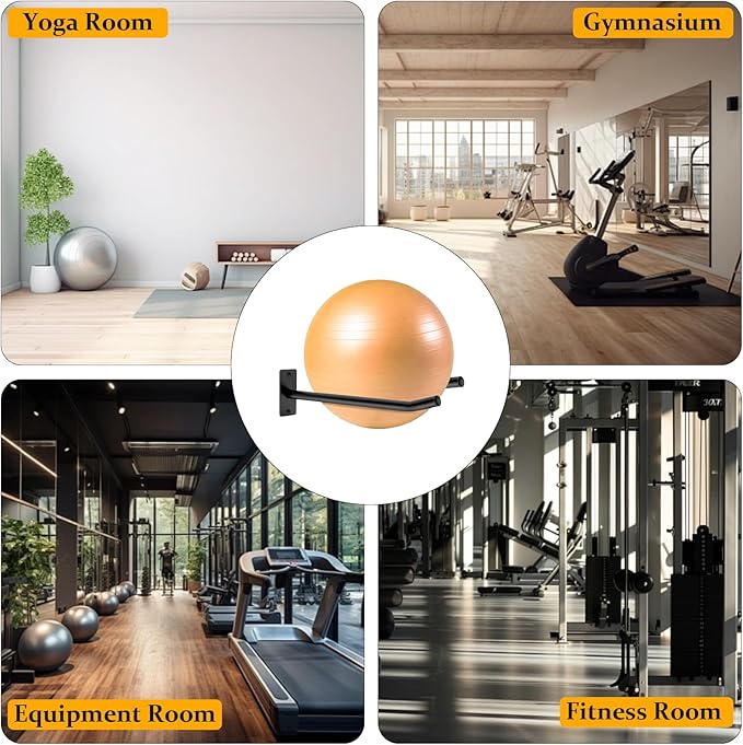 Wall Mount Exercise Ball Holder, Metal Yoga Ball Holder, Heavy Duty Medicine Ball Rack, Stability Ball Storage Rack for Gym, Garage, Home, 2 Pack