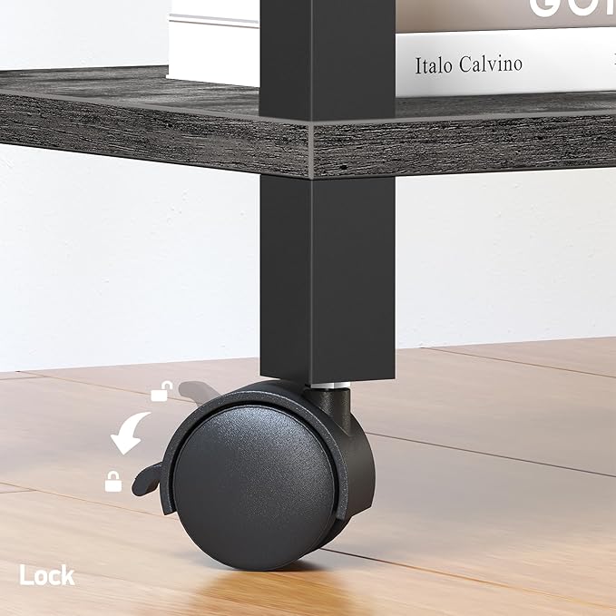 TUTOTAK 2 Tier Printer Stand, Rolling Printer Cart with Power Outlets and USB Ports, Mobile Printer Table with Wheels, for Under Desk, Office, Home, Charcoal Grey PS01BY001