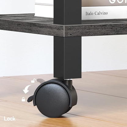 TUTOTAK 2 Tier Printer Stand, Rolling Printer Cart with Power Outlets and USB Ports, Mobile Printer Table with Wheels, for Under Desk, Office, Home, Charcoal Grey PS01BY001