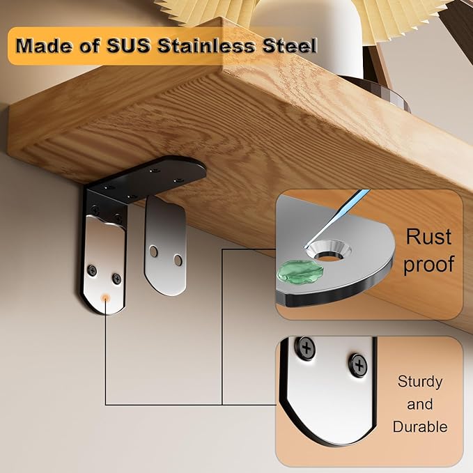 Alise 4Pcs Shelf Brackets Black, Stainless Steel Floating Shelf Brackets Corner Brackets, L Brackets for Shelves, 90 Degree Angle Bracket, Heavy Duty Shelf Brackets for Wood Furniture (1.97X1.97 in)