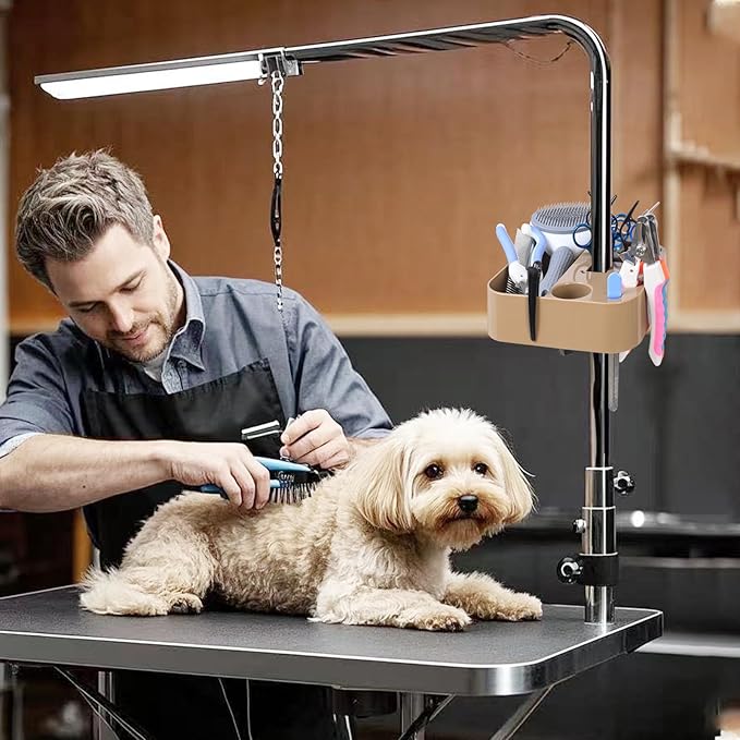 Pet Grooming Organizer for Scissors Brushes and Tools - Rotatable Multi Compartment Grooming Arm Stand