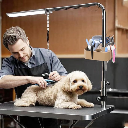 Pet Grooming Organizer for Scissors Brushes and Tools - Rotatable Multi Compartment Grooming Arm Stand