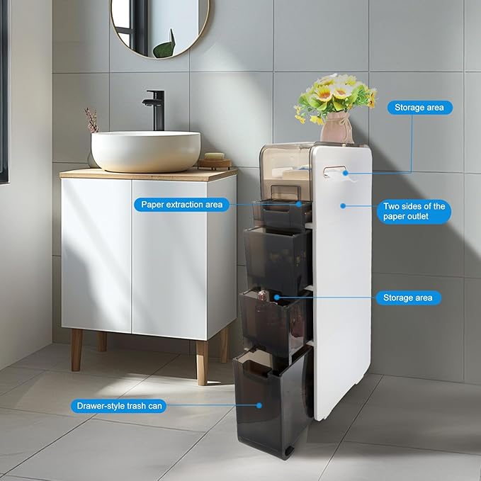 Ultra Thin Bathroom Storage Cabinet with Drawers for Living Room, Slim Bathroom, Kitchen, Room and Other Small Items (4 Tiers)