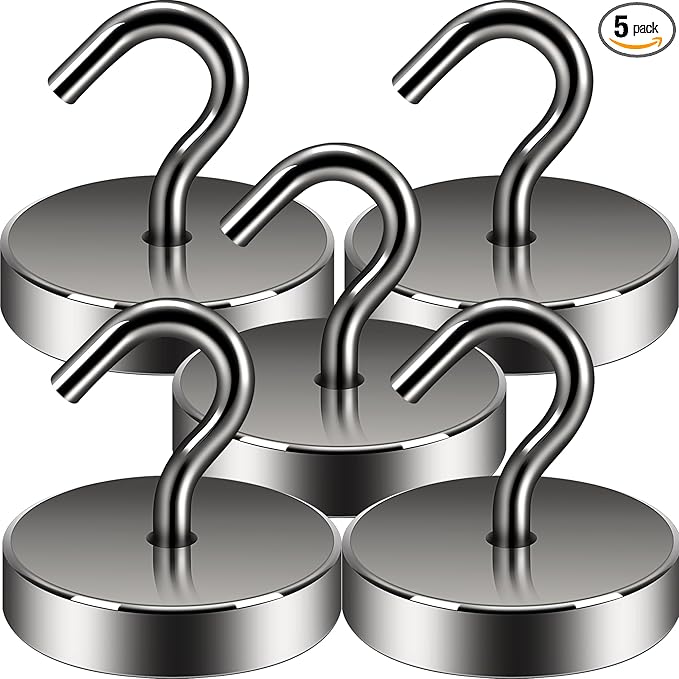 Neosmuk Magnetic Hooks, Cruise Ship Essentials, 100lb+ Heavy Duty Magnetic Hooks for Cruise Cabins, Refrigerator, Grill, Hanging, and Travel | Extra Strong Must-Haves Magnet Hook,Gunmetal, 5 Pack