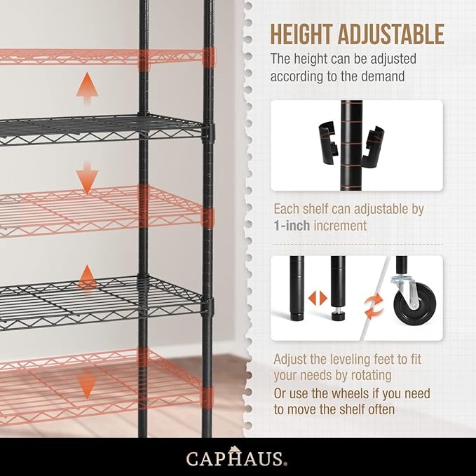 CAPHAUS NSF Commercial Grade Heavy Duty Wire Shelving w/Wheels, Leveling Feet & Liners, Storage Metal Shelf, Garage Shelving Storage, Utility Wire Rack Storage Shelves, 48 x 18 x 76 4-Tier w/Liner
