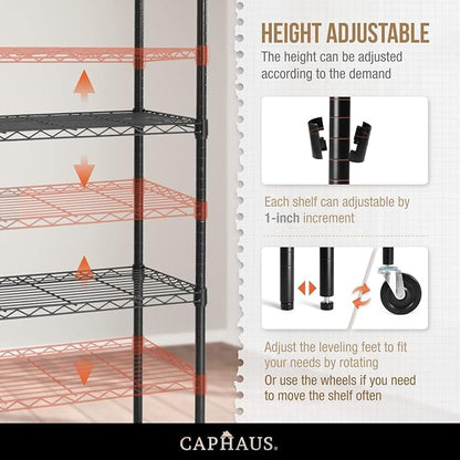 CAPHAUS NSF Commercial Grade Heavy Duty Wire Shelving w/Wheels, Leveling Feet & Liners, Storage Metal Shelf, Garage Shelving Storage, Utility Wire Rack Storage Shelves, 48 x 18 x 76 4-Tier w/Liner