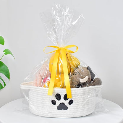 Small Woven Basket with Gift Bag, Cute Dog Paw Baskets for Gifts Empty, Decorative Rope Woven Nursery Storage Dog Toy Basket for Easter, Baby Shower, 12" x 8" x 5"