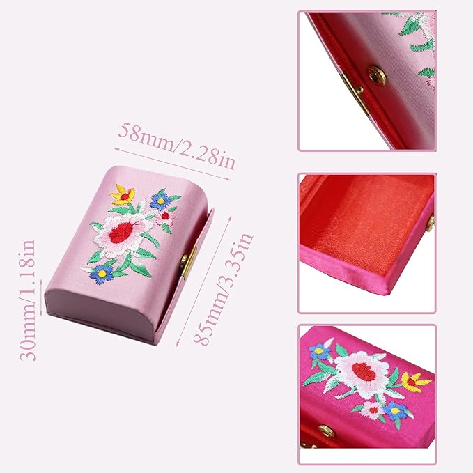 MIAO JIN 12PCS Lipstick Case with Mirror Lipstick Holder Storage Case Mini Portable Embroidery Jewelry Cosmetic Case (Random Color)