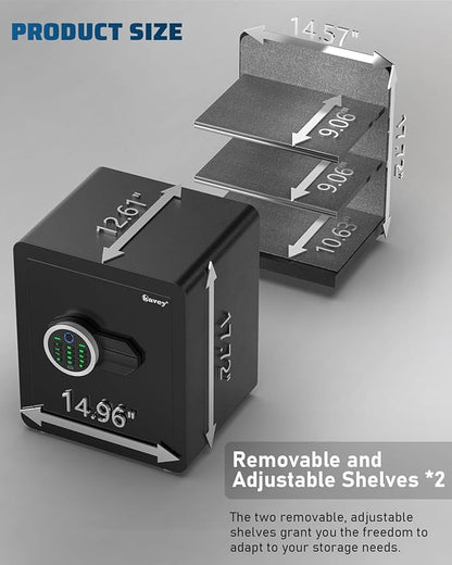 Kavey 2.0 Cub Biometric Fingerprint Safe Box, Home Safe with Dual Alarm System, Money Safe With Mute Function and LED Light, Safes with Removable Shelf, Safes for Money Valuables