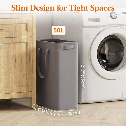 Lifewit 2 Pack Slim Laundry Hamper, Collapsible Narrow Laundry Basket, Small Tall Dirty Clothes Hampers with Handles for Bathroom Bedroom College Dorm, Grey, 50L
