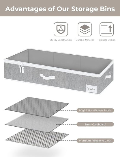 StorageWorks Large Under Bed Storage Containers with Handles and Label Holder, 2 Pack Ultra-thick Fabric Underbed Bins, Closet Organizer for Clothes, Blankets, Sweater