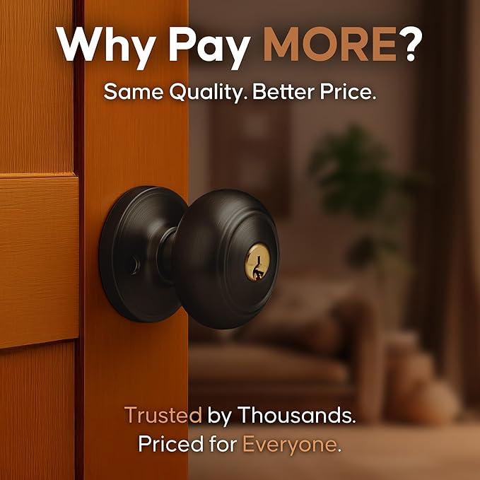Copper Creek Colonial Entry Door Knob – Keyed Entry Handle with Lock and Key, ANSI Grade-3 Certified, DIY-Friendly Install for Interior and Exterior Entrance Doors – Tuscan Bronze (1 Pack)