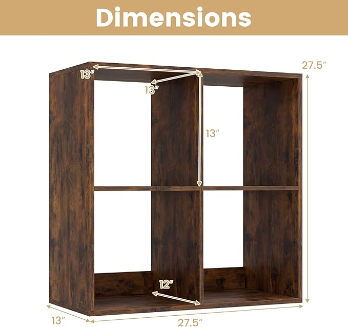 Giantex 4-Cube Bookcase, Cubby Bookshelf w/Back Guardrail & Anti-Tipping Kits, 6-Tier Freestanding Storage Organizer with Shelves, Open Back Display Rack for Living Room, Bedroom, Study