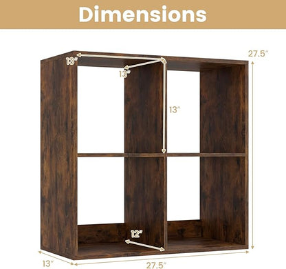 Giantex 4-Cube Bookcase, Cubby Bookshelf w/Back Guardrail & Anti-Tipping Kits, 6-Tier Freestanding Storage Organizer with Shelves, Open Back Display Rack for Living Room, Bedroom, Study