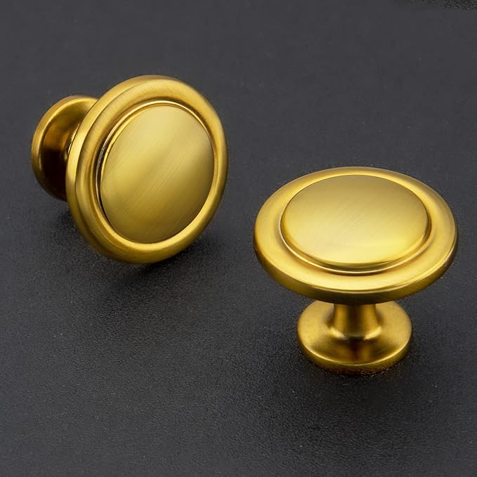 Ravinte 1 Pack 1-1/4 inch Kitchen Cabinet Knobs Brushed Brass Zinc Pulls Door Handles for Dresser Drawers