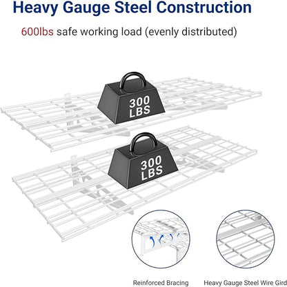 FLEXIMOUNTS 2 Pack 2x4ft Garage Shelving, Wall Shelf Garage Storage Rack, 24-inch-by-48-inch, White, Classic Series