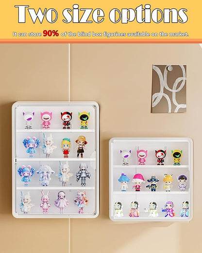 HGYZE Clear Display Case for Figures, 15.75" High, Wall Mounted Shelf with Magnetic Door, Hanging Display Case for Collectibles Action Doll Blindboxes Storage (White, 4-Layer 1 Pack)