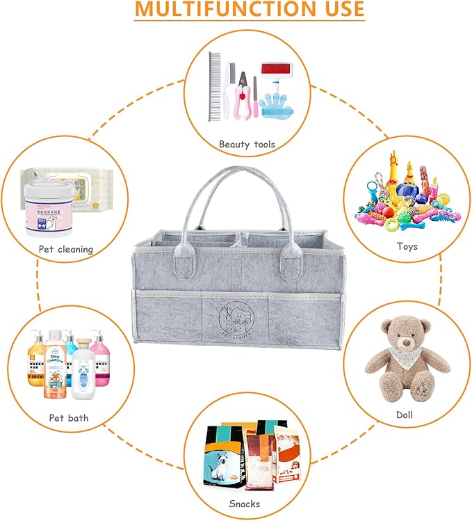 Felt Pet Dog Grooming Bag,Dog Storage Organizer for Grooming Supplies,Portable Tote Organizer for Pet Stuff,Ideal for Dog Cat Toys,Blanket, Shampoo,Trimmer,Clipper,Combo,Brush