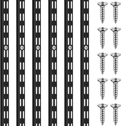 6 Pcs Dual Track Upright Wall Shelving System Heavy Duty Support System Twin Slot Shelf Rail Shelf Standards for Pantries Linen Closets Laundry Rooms(Black,25 Inch)