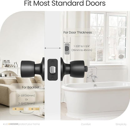 HOSOM Privacy Door Knob with Lock, Matte Black Door Knob Set, Black Door Handles Interior, Keyless Doorknobs Interior Door Lock for Bedroom, Bathroom, 1 Pack